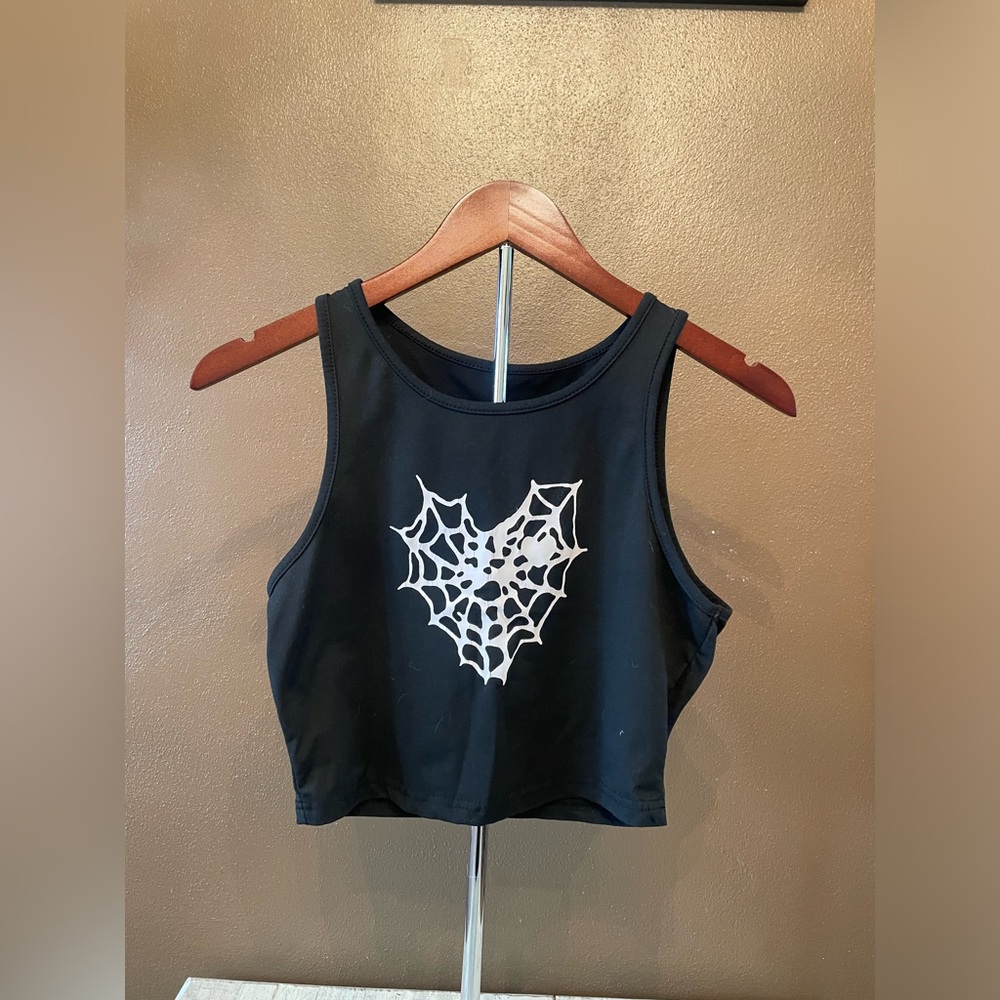SHEIN Black Top with White Web Design